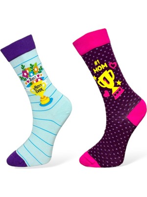 Me-Vo 2'li Unısex Anneler Günü Özel Tasarımlı Esnek Nem Alabilen Pamuklu Soket Çoraplar