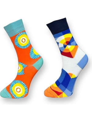 Me-Vo 2'li Unısex Geometrik Tasarımlı Esnek Nem Alabilen Pamuklu Soket Çoraplar