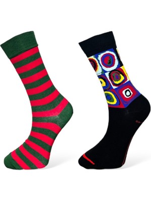 Me-Vo 2'li Unısex Çizgili ve Geometrik Tasarımlı Esnek Nem Alabilen Pamuklu Soket Çoraplar