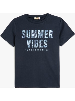 Koton Slogan Baskılı Bisiklet Yaka Kısa Kollu Pamuklu Tişört