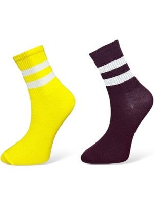 Me-Vo 2'li Unısex Çizgili Esnek Nem Alabilen Pamuklu Soket Çoraplar