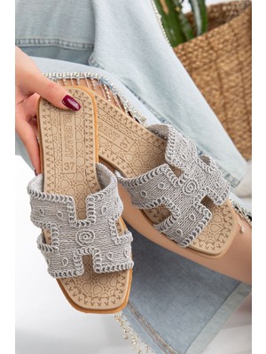 Slipcat Kadın Örgülü Desenli Hasırlı Terlik