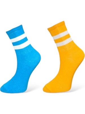 Me-Vo 2'li Unısex Esnek Nem Alabilen Pamuklu Çizgili Soket Çoraplar