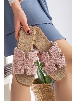 Slipcat Kadın Örgülü Desenli Hasırlı Terlik