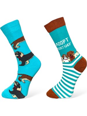 Me-Vo 2'li Unısex Köpek Temalı Esnek Nem Alabilen Pamuklu Soket Çoraplar