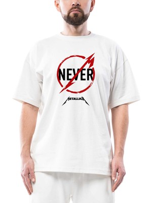 Metallica Never Oversize Beyaz Tişört