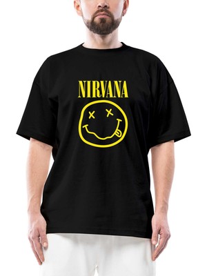 Nirvana Logo Oversize Siyah Tişört