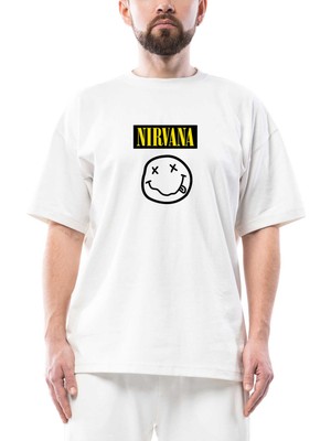 Nirvana Smile Oversize Beyaz Tişört