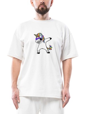 Unicorn Dabbing Oversize Beyaz Tişört