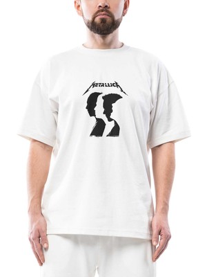 Metallica Group Silhouette Oversize Beyaz Tişört