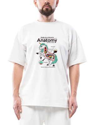 Unicorn Anatomy Oversize Beyaz Tişört
