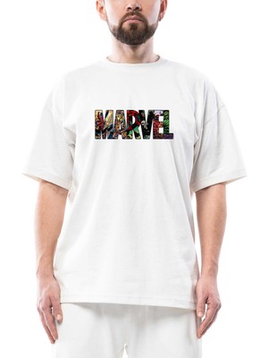 Marvel Heroes In Post 2 Oversize Beyaz Tişört