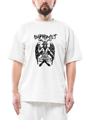 Baphomet Mythological Figure Oversize Beyaz Tişört