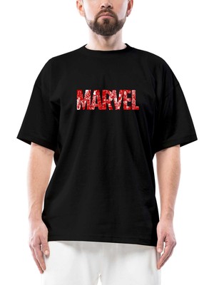 Marvel Heroes In Post 3 Oversize Siyah Tişört