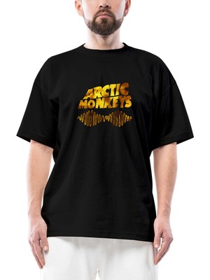 Arctic Monkeys Logo Wave Gold Oversize Siyah Tişört