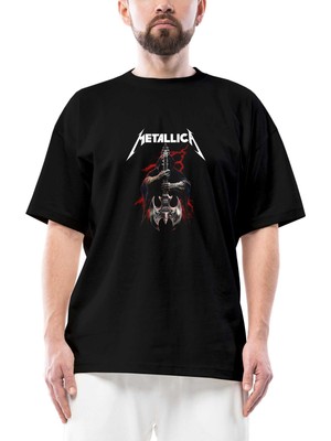 Metallica Gitarist Oversize Siyah Tişört