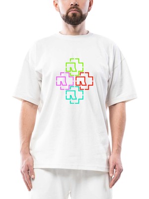 Rammstein Color Logo Oversize Beyaz Tişört