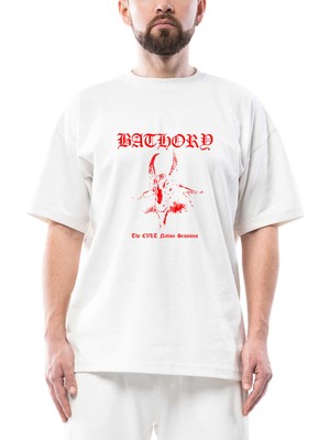 Bathory Black Metal Red Oversize Beyaz Tişört