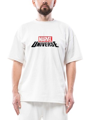 Marvel Universe Logo Oversize Beyaz Tişört