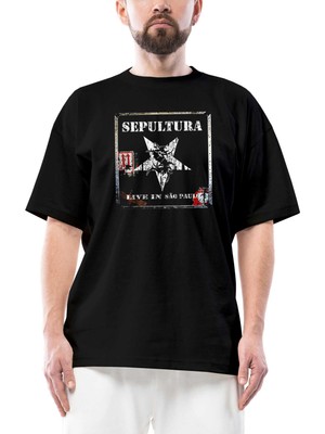 Sepultura Live In Sao Paulo Oversize Siyah Tişört