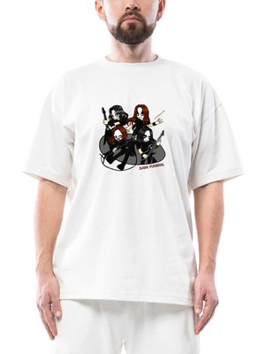 Dark Funeral Anime Oversize Beyaz Tişört