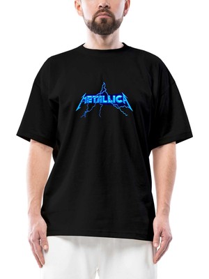 Metallica Logo Lightning Oversize Siyah Tişört