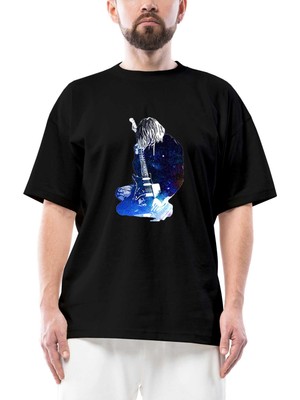Nirvana Kurt Cobain Galaksi Oversize Siyah Tişört