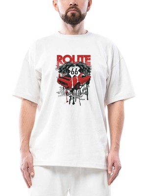 Red Route Car Oversize Beyaz Tişört