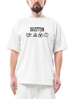 LED Zeppelin Zoso Oversize Beyaz Tişört