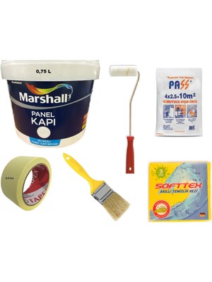 Marshall Su Bazlı Kokusuz Amerikan Panel Kapı Boyası Su Bazlı 1 Lt - 6 Parça Boyama  Seti