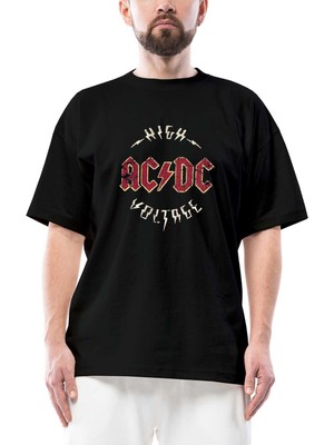 Ac Dc Logo Vintage Siyah Oversize Tişört