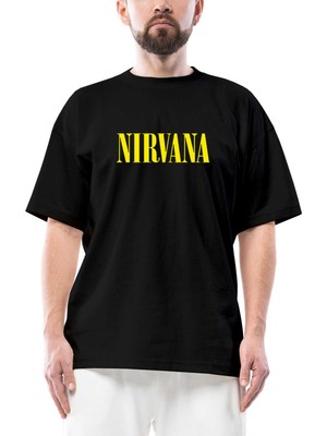 Nirvana Yazı Sarı Oversize Siyah Tişört