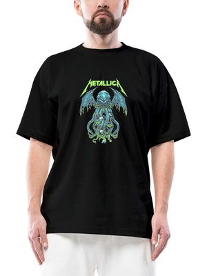 Metallica Octopus Bat Siyah Oversize Tişört