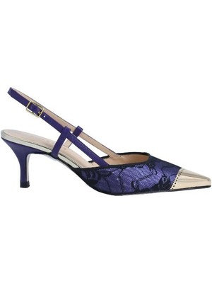 Poletto Hakiki Deri /tekstil Mor-Altın Ayakkabı Stiletto 9841 59