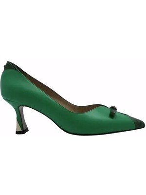 Poletto Hakiki Deri Yesıl Ayakkabı Stiletto 9841 115