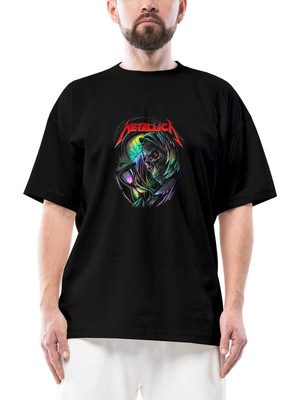 Metallica Rainbow Skull Time Oversize Siyah Tişört
