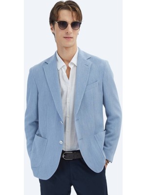 Mavi Desenli Modern Fit Ceket