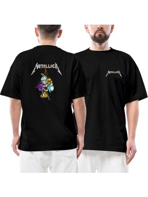 Metallica Skull Ön Arka Baskılı Siyah Oversize Tişört