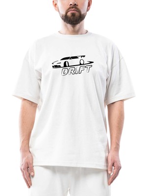 Drift Car Oversize Beyaz Tişört
