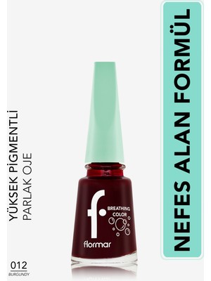 Flormar Breathing Color Yüksek Pigmentli & Parlak Bitişli Nefes Alan Oje (012 Burgundy) 8682536032636