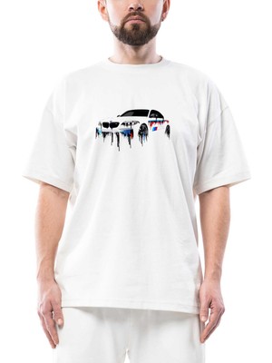 Bmw M3 Flowing Car Oversize Beyaz Tişört