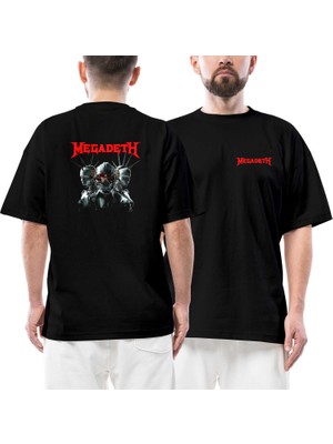 Megadeth Robot Ön Arka Baskılı Siyah Oversize Tişört