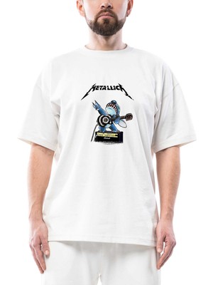 Metallica Animal Rock N Roll Oversize Beyaz Tişört