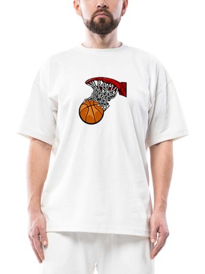 Basketball Hoop Oversize Beyaz Tişört