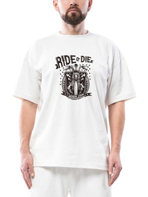 Ride Die Silhouette Oversize Beyaz Tişört