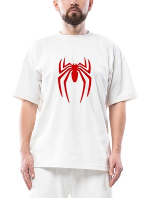 Spiderman Logo Oversize Beyaz Tişört