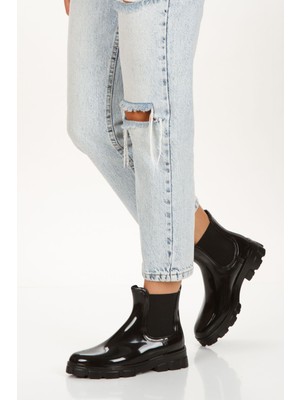 İnyola Shoes Kadın Siyah Lastikli Kısa Yağmur Botu 5108
