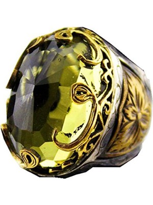 925 Ayar Gümüş Osmanlı Imparatoru Takı Vav Desenli Erkek Veya Kadın Yüzük, Yapay Sitrin Taşı