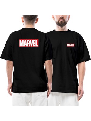 Marvel Ön Arka Baskılı Siyah Oversize Tişört