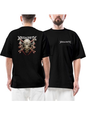 Megadeth Skull Ön Arka Baskılı Siyah Oversize Tişört